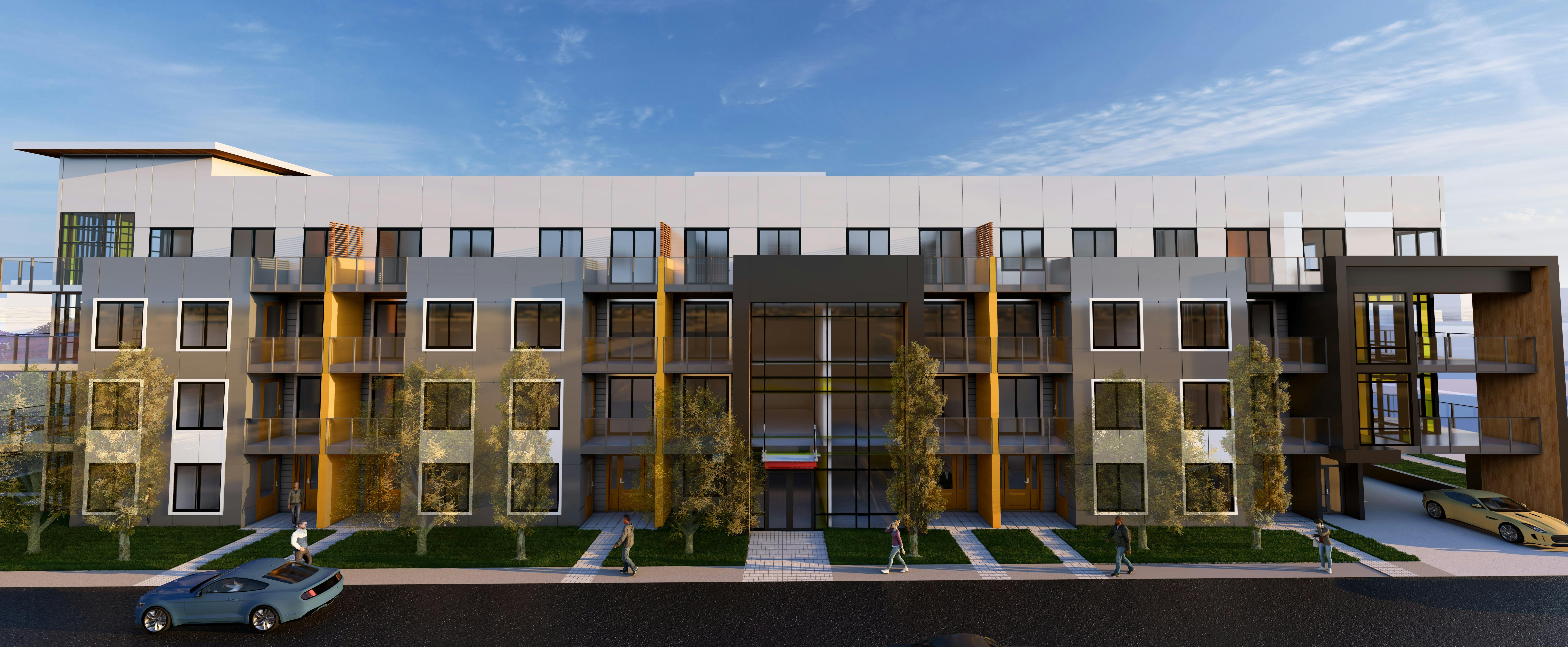 Apartment Building - View looking north from 82 Ave