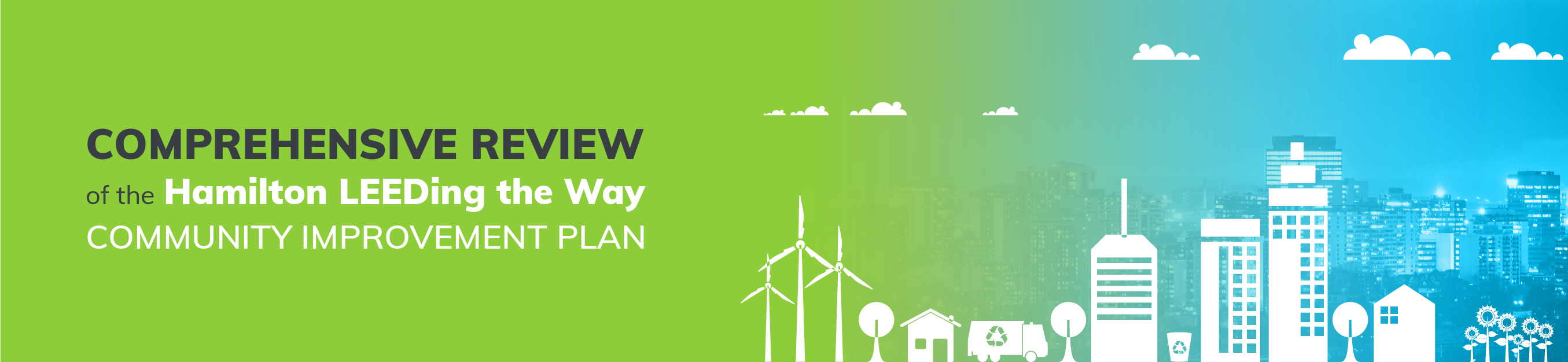 illustration of city scape with green to blue transition background