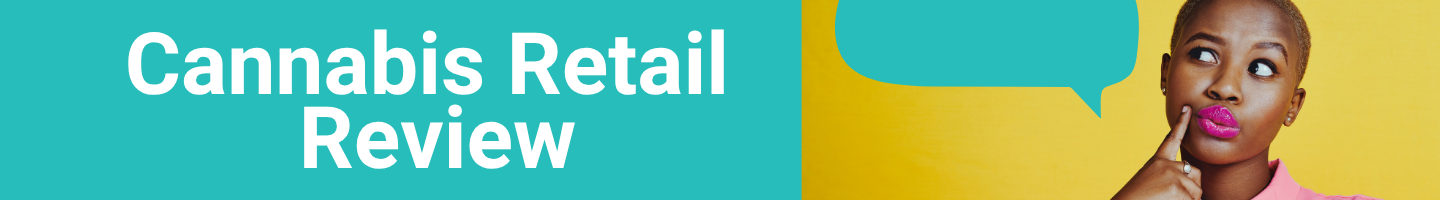 cannabis retail review banner with woman thinking