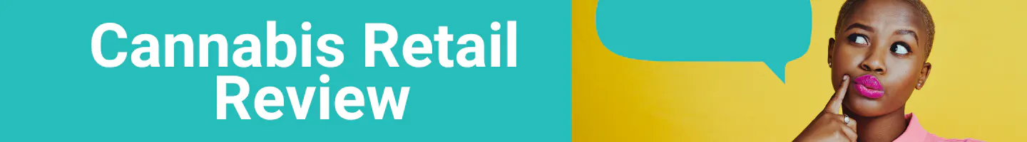 cannabis retail review banner with woman thinking
