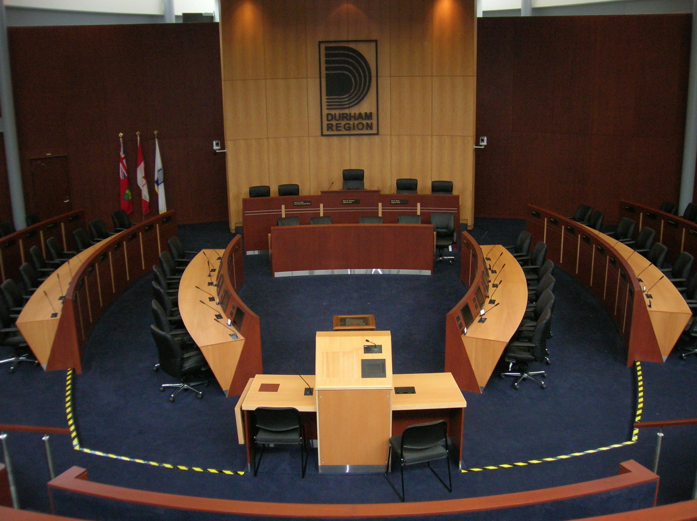 Council Chambers at Durham Regional Headquarters.