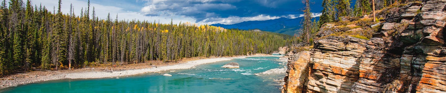 The Athabasca River after Athabasca Falls in Jasper National Park
