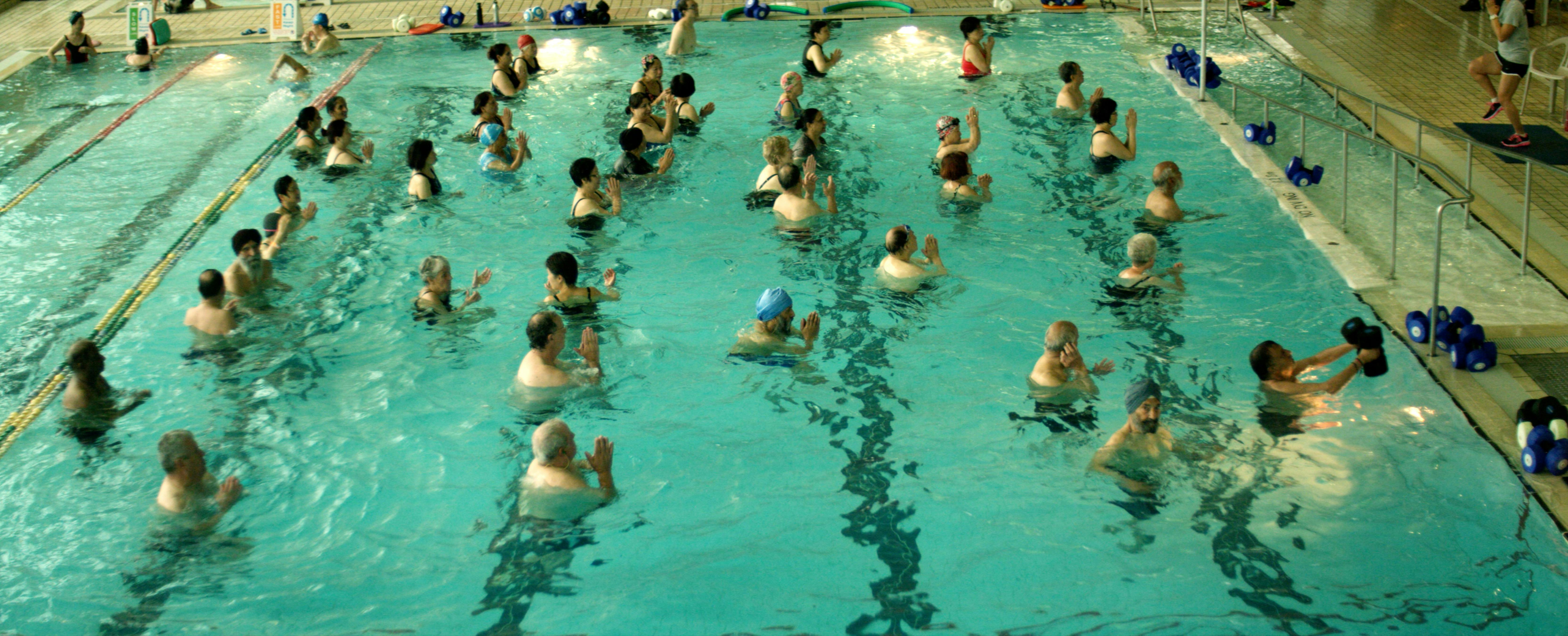 Adult group water aerobics class