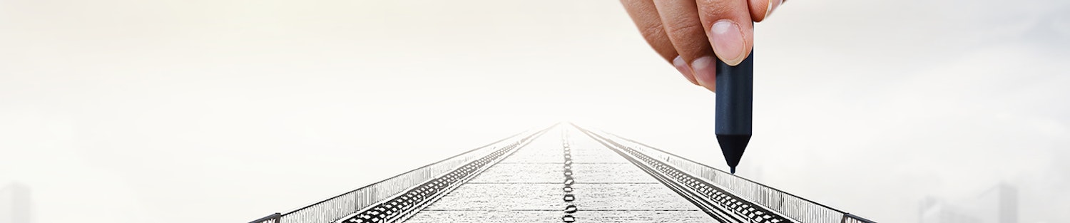 Illustration of a hand holding a pen and drawing a bridge.