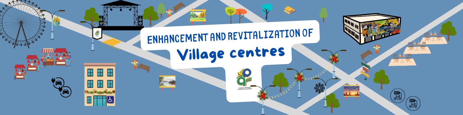 Enhancement and revitalisation of Village centres banner  with streets and ideas 