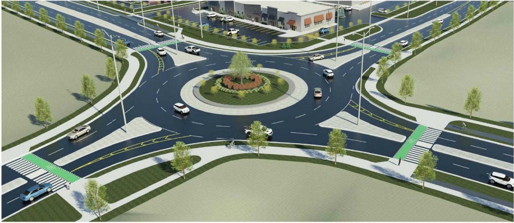 Design rendering of Southdale / Colonel Talbot roundabout, looking southeast 