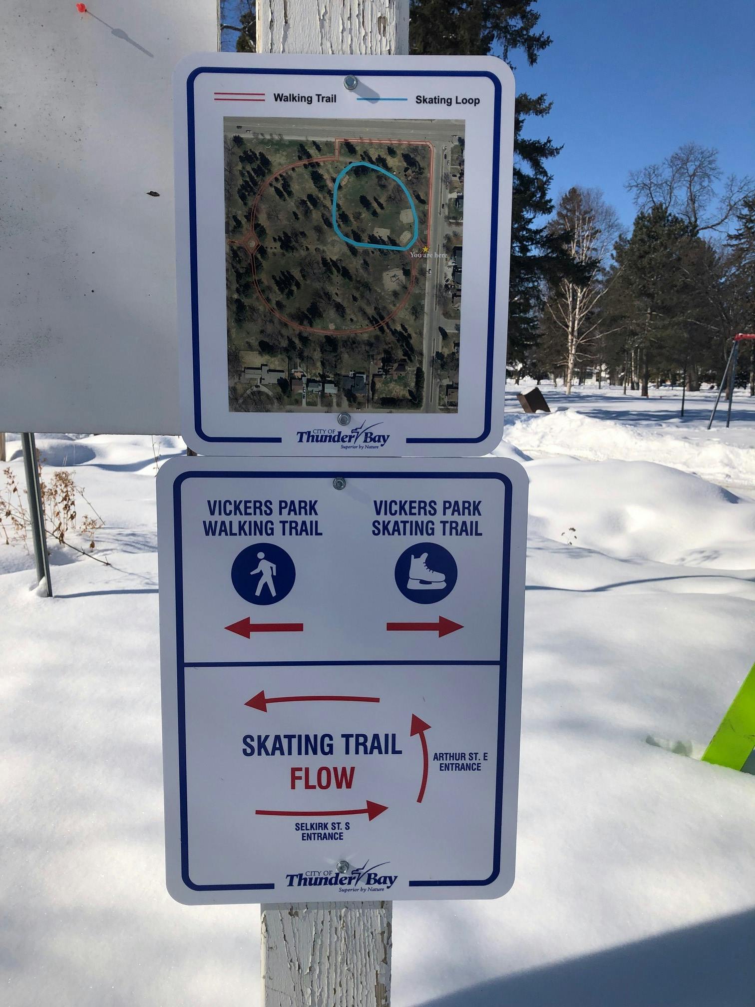 Vickers Park Skating Trail directional map