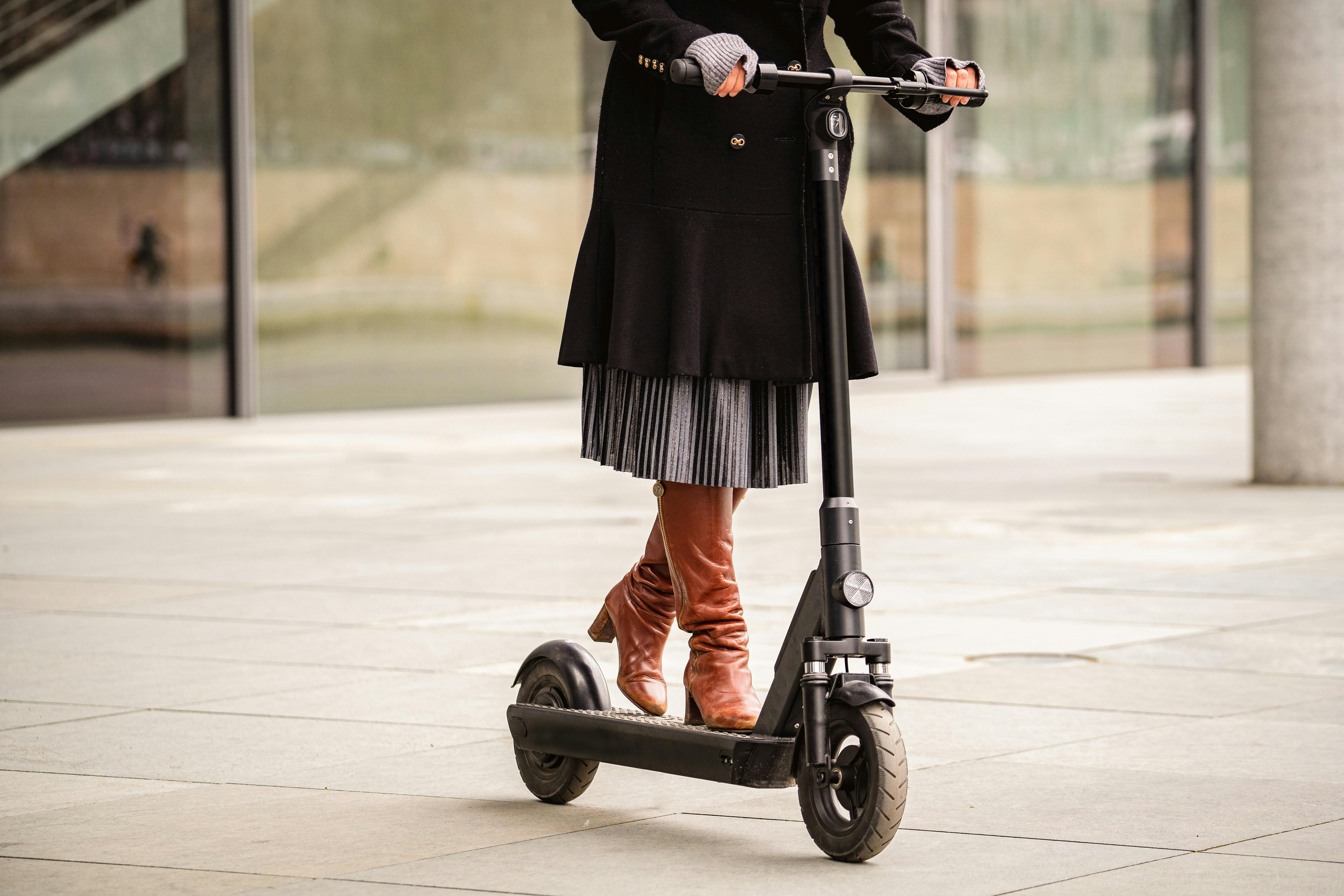 An example of an e-scooter powered by an electric motor. 