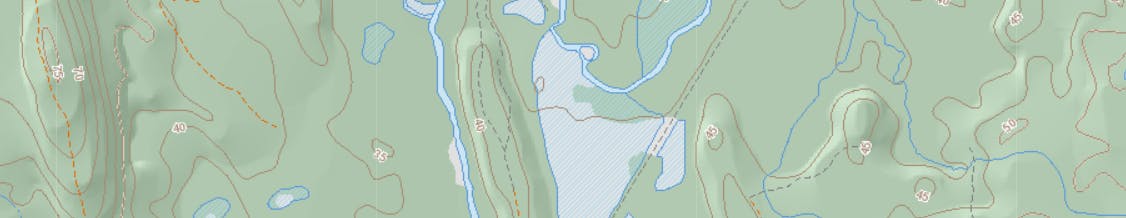 An example of the Nova Scotia 1:10,000 topographic database displaying wetlands, watercourses and waterbodies