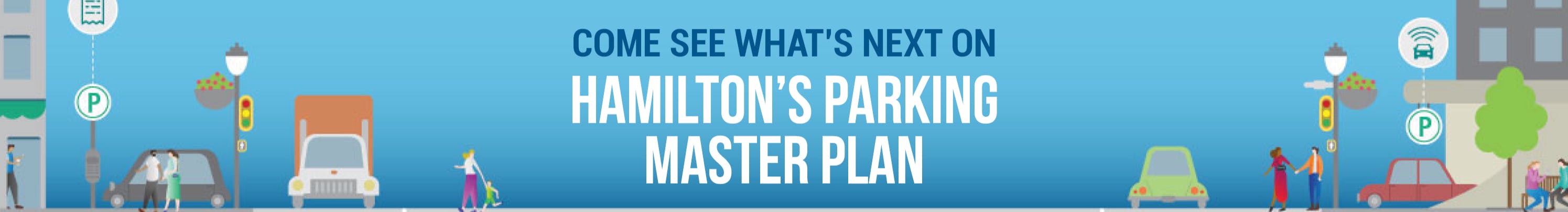 Illustration of city street with vehicles buildings and people