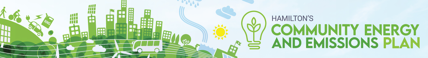 Banner Design Illustration with text "Hamilton's Community Energy and Emissions Plan"