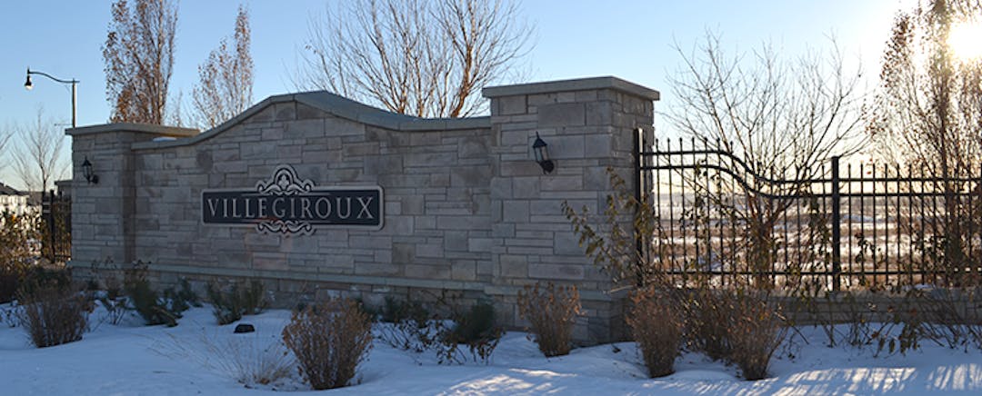 Image of the entrance sign to Ville Giroux in Saint Albert, Alberta