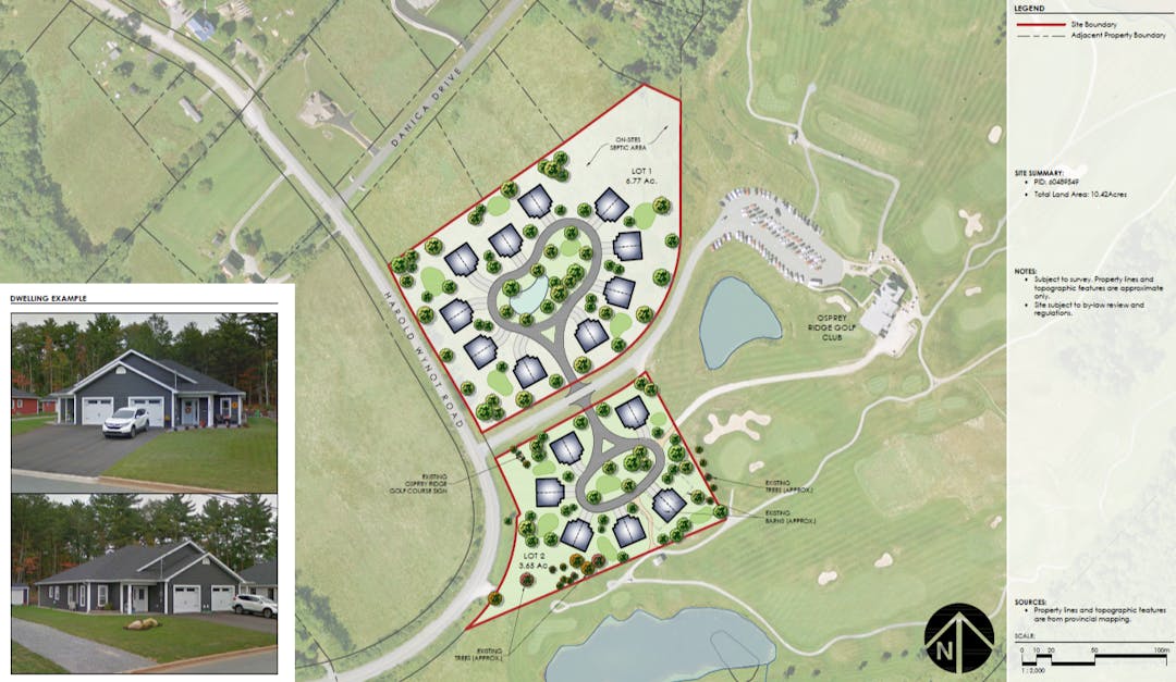 A site plan of 18 semi-detached houses on Osprey Ridge Golf Club.