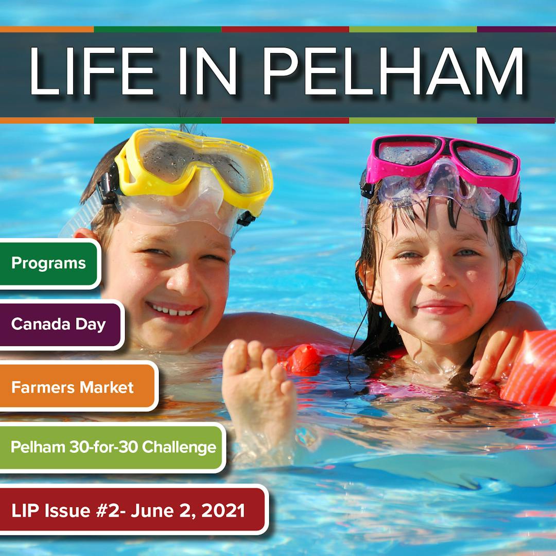 Life in Pelham text over an image of a mother holding up a young child 