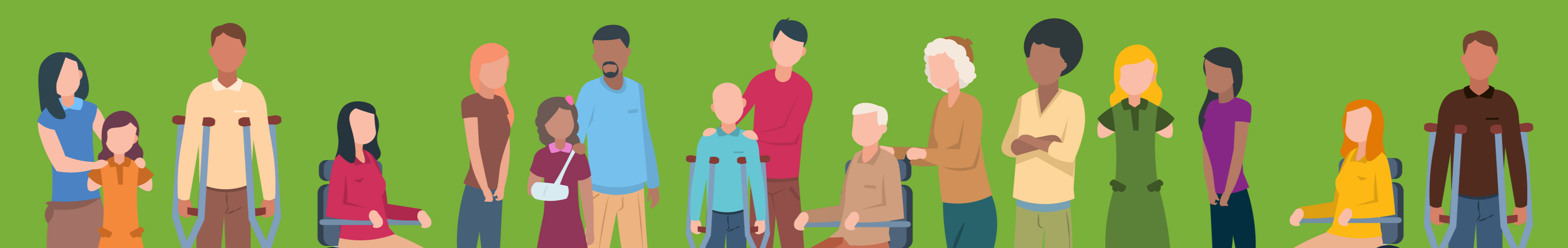 Digital illustration of diverse group of people with disabilities