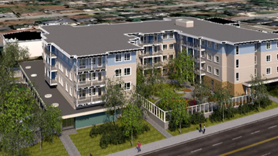  Rendering of a three-storey apartment building at 4803 Canada Way, Burnaby