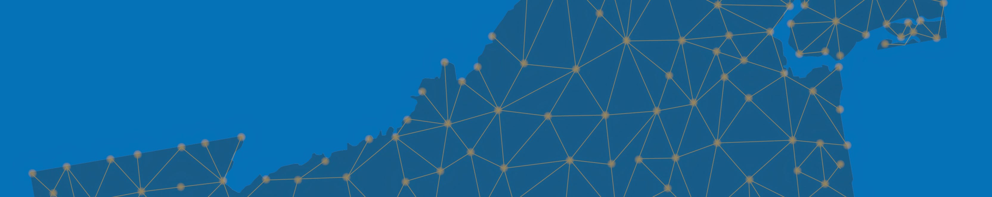 Digital illustration of map of County with yellow lit up dots and lines representing broadband connectivity