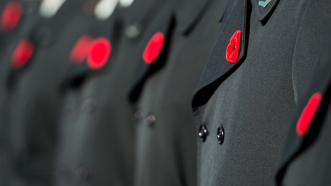 Members of the Canadian Armed Forces stand at attention at the Remembrance Day ceremony held at Beechwood National Military Cemetery in Ottawa on November 11, 2019.  Photo: Corporal Tori Lake, Canadian Forces Support Unit (Ottawa) Imaging Services