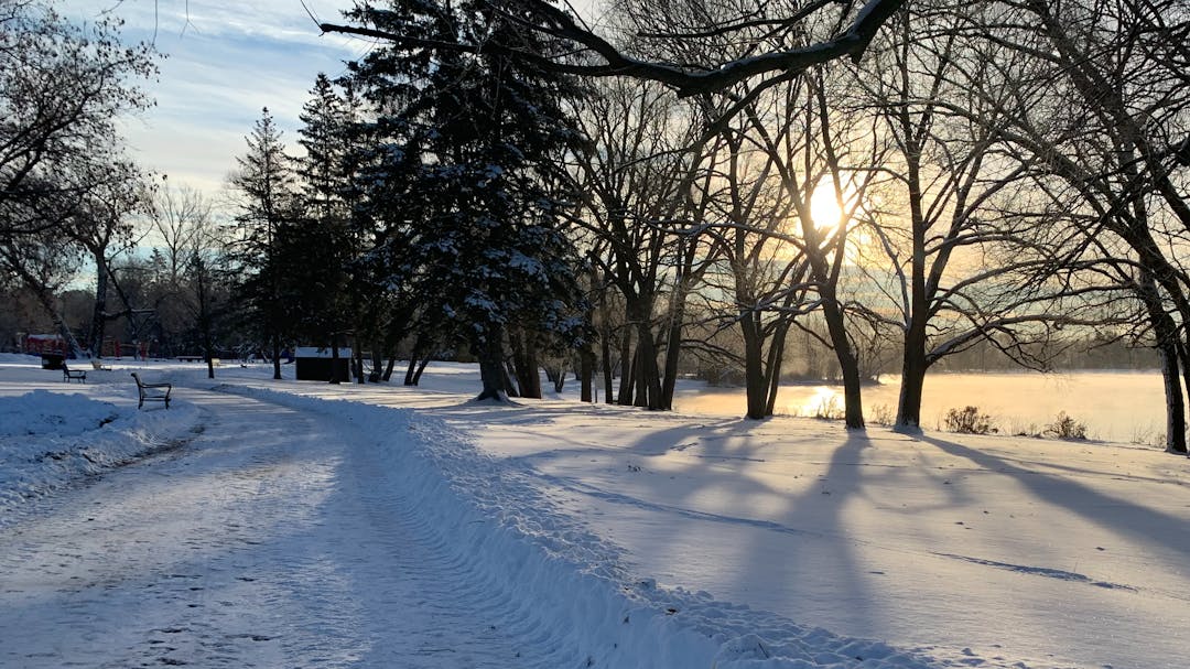 plowed path at Little Lake with the sun setting