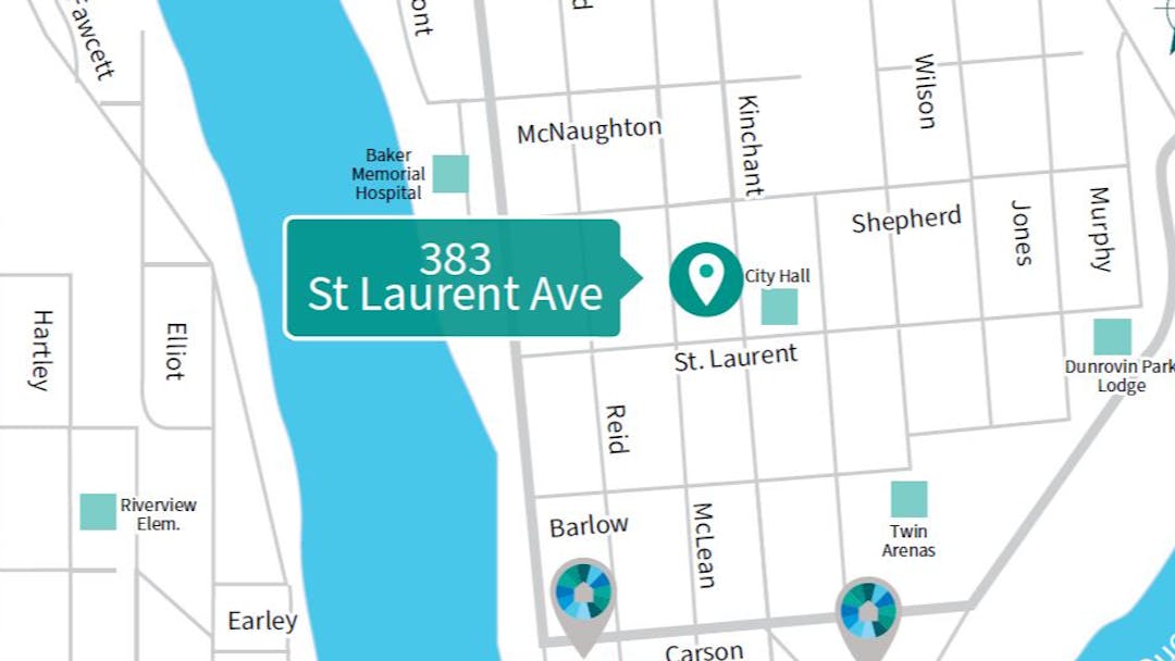 Map aerial view of Quesnel supportive housing site location at 383 St. Laurent Avenue