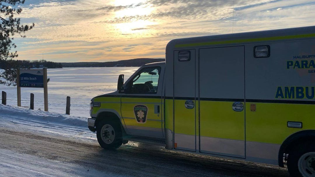 Ambulance in Winter by the lake