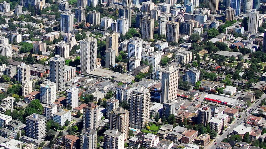 An aerial photograph of the West End looking looking North