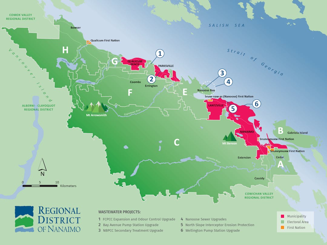 Map of wastewater projects in the RDN
