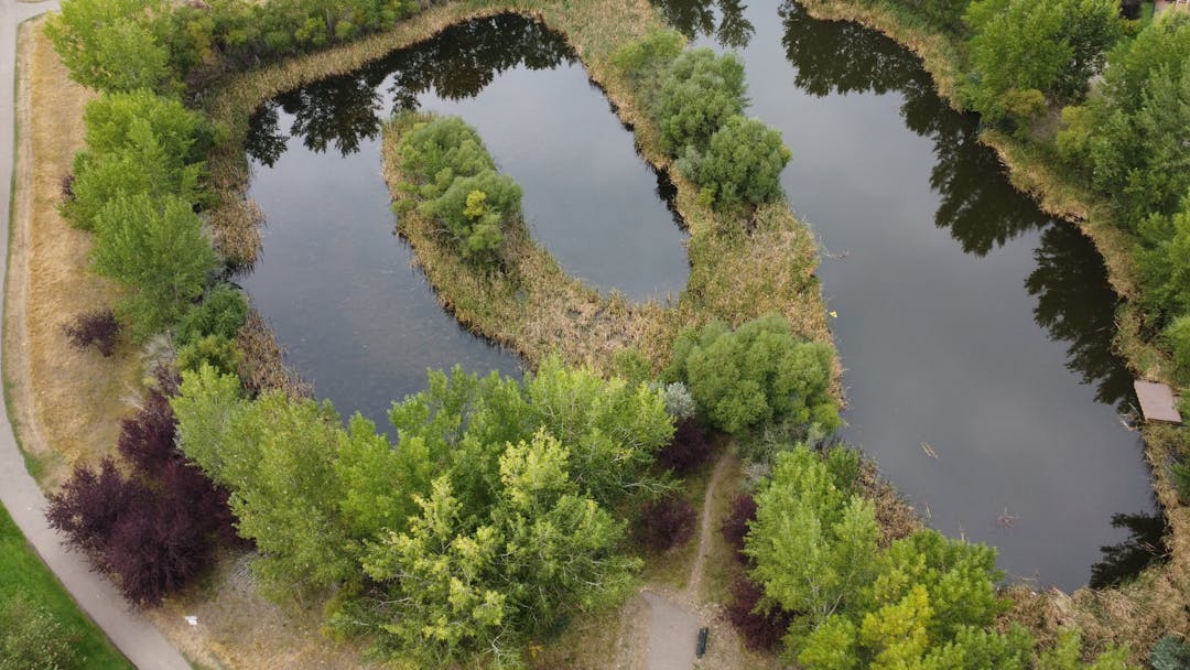 Aerial view of Northlands Storm Pond in Medicine Hat, Alberta