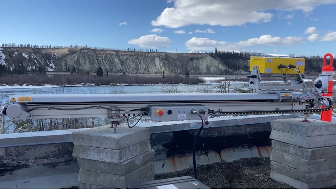 The City's radar-based slope scanner is set up to monitor slide movement in the escarpment along Robert Service Way. 