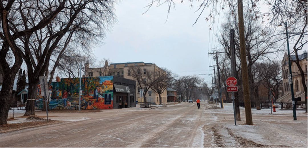 Wolseley Avenue, School Zone, Laura Secord School, Winter, cyclist, Praire Velo