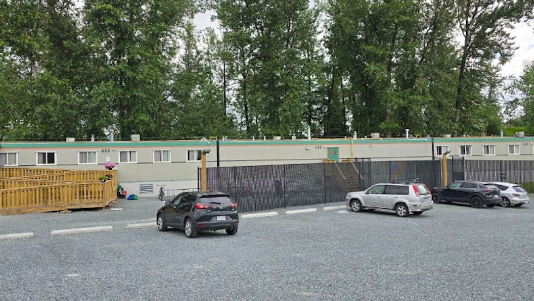 Lonzo Road Shelter in Abbotsford. Wooden steps and large accessabilty ramp.