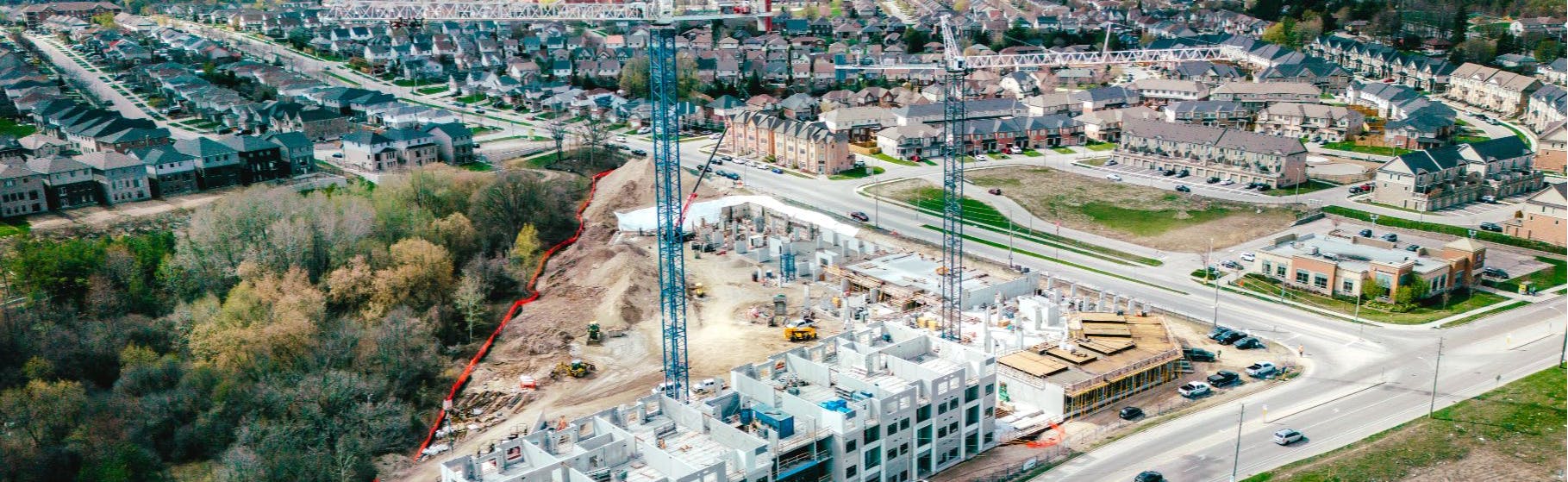 mid-rise and commercial development during construction at the corner Starwood and Watson in Guelph.