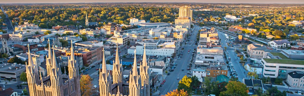 Overhead view of downtown streets