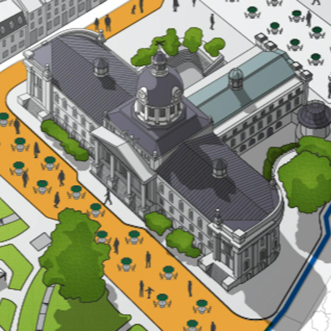 An illustrative map of the area highlighting Ontario St. from Clarence to Brock Street and Market Street. 