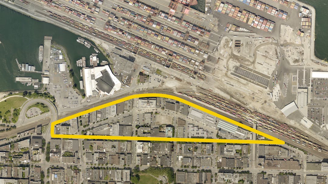 Map outlining the boundary of the Railtown industrial area.