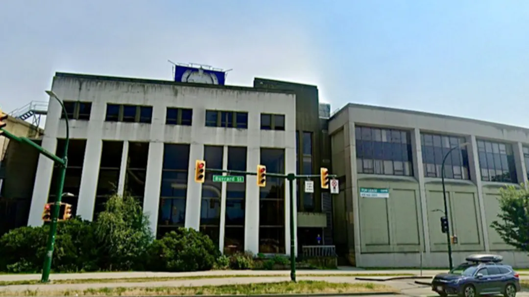 The former Molson Brewery buildings on Burrard Street at the intersection of Cornwall Avenue.