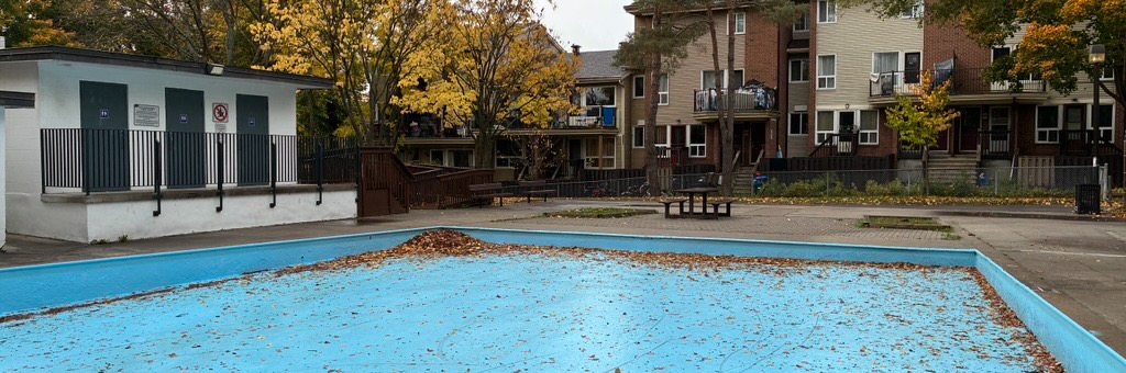 Perspective view of existing wading pool and pool deck