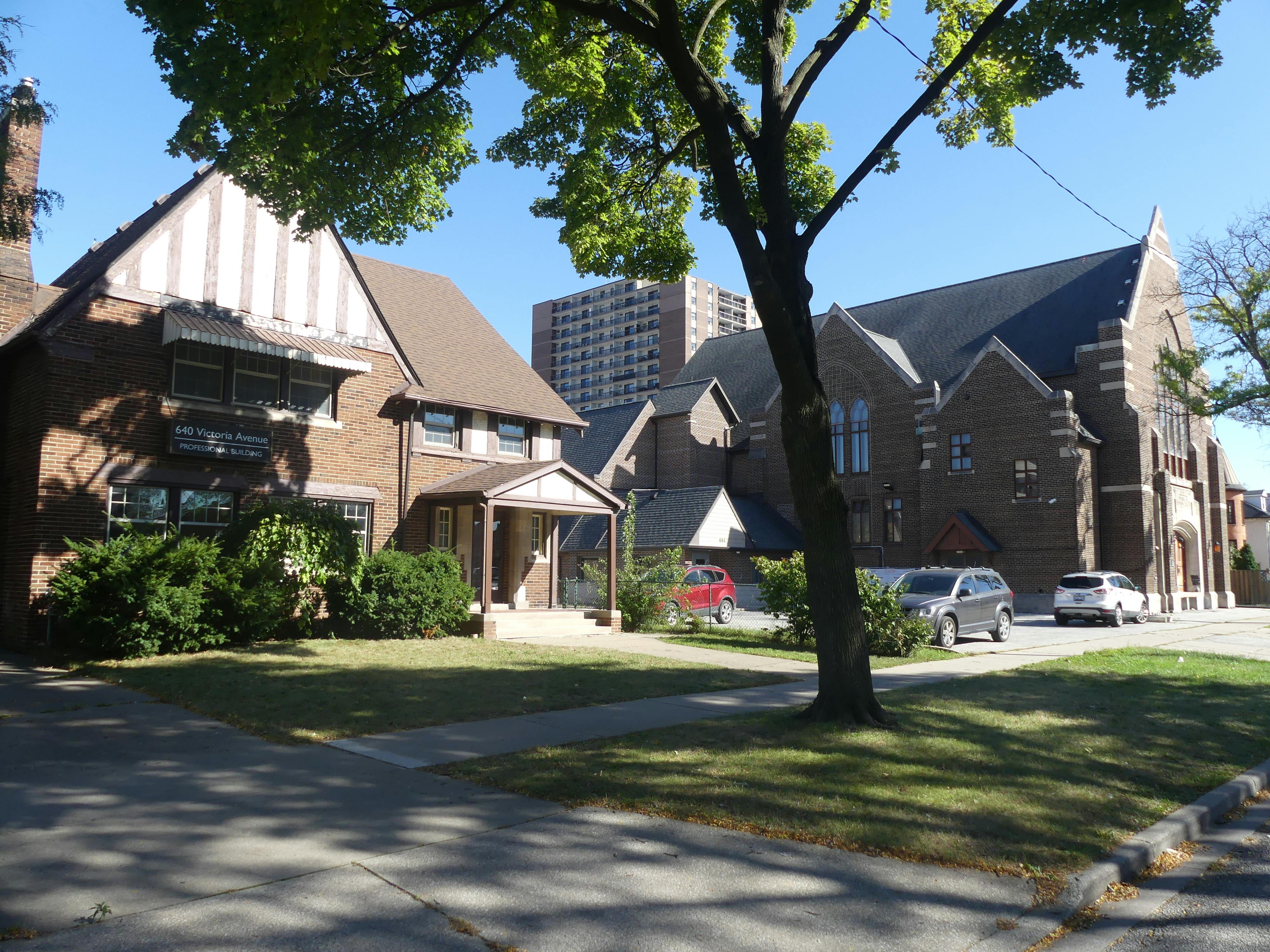 View of houses on Victoria Avenue near Pelissier Street Parking lot