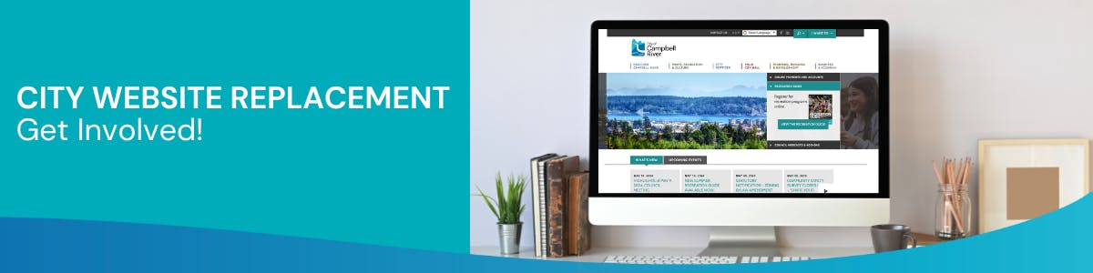 Computer displaying current City of Campbell River website.