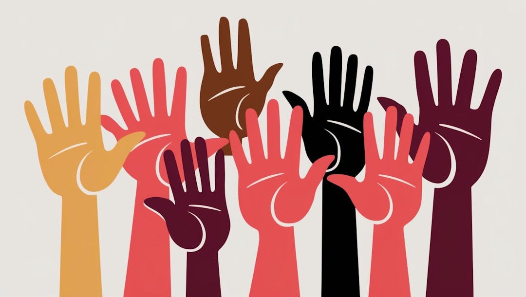 raised hands in various colours