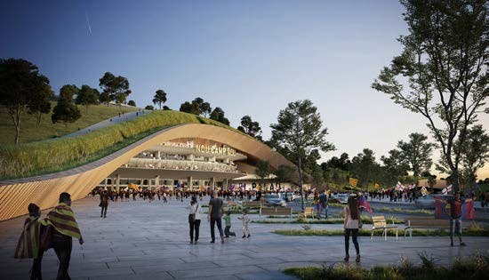 Concept photo of the arena in the berm from the front entrance