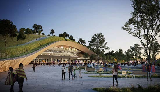 Precedent green roof with concept of event centre entrance