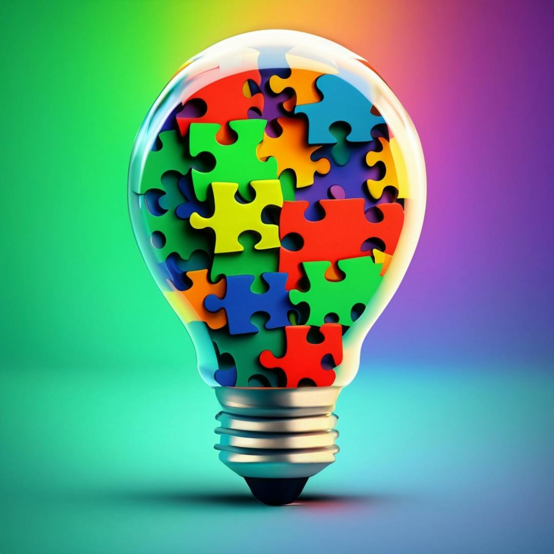lightbulb with colourful puzzle pieces inside