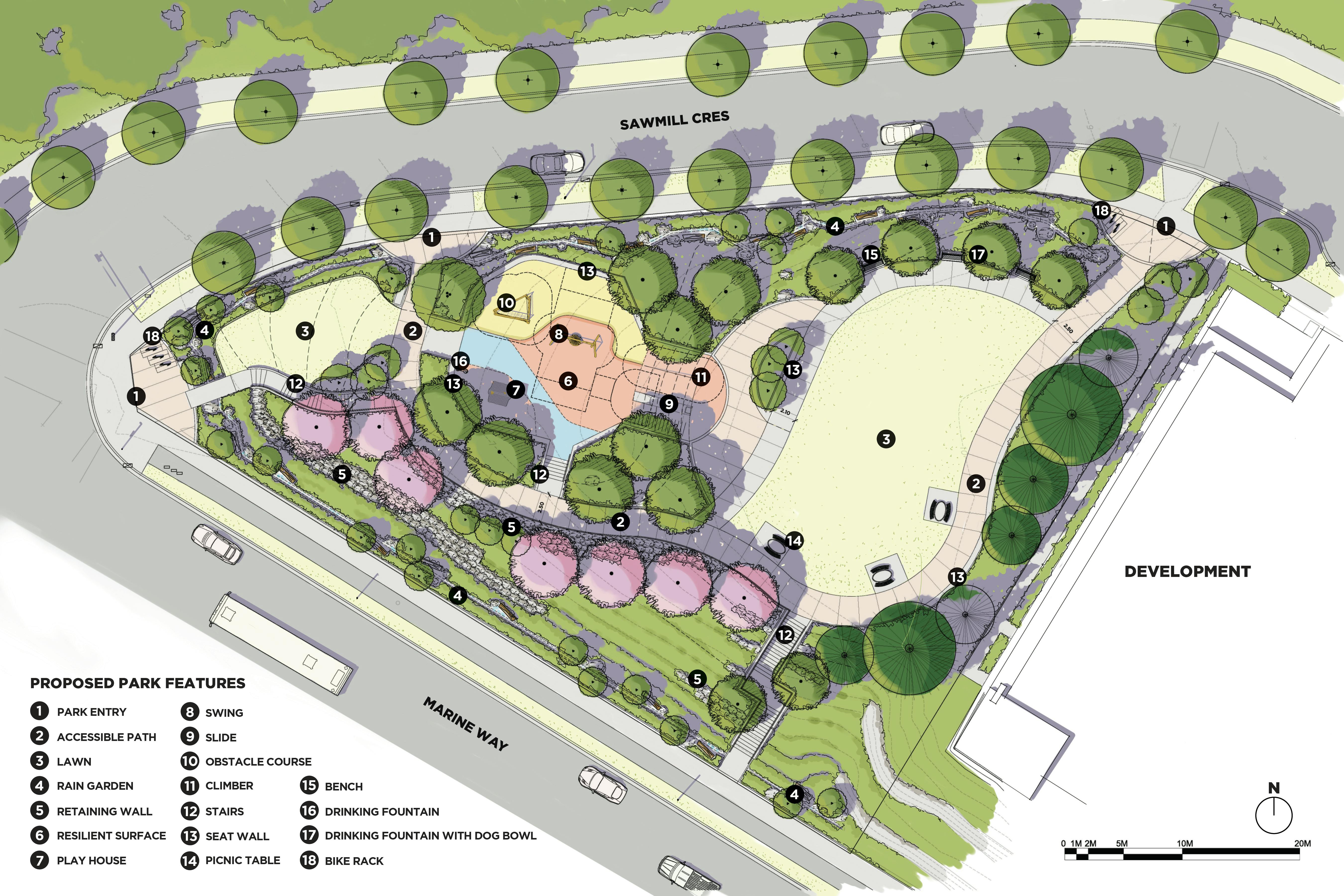 Revised park concept plan with labels