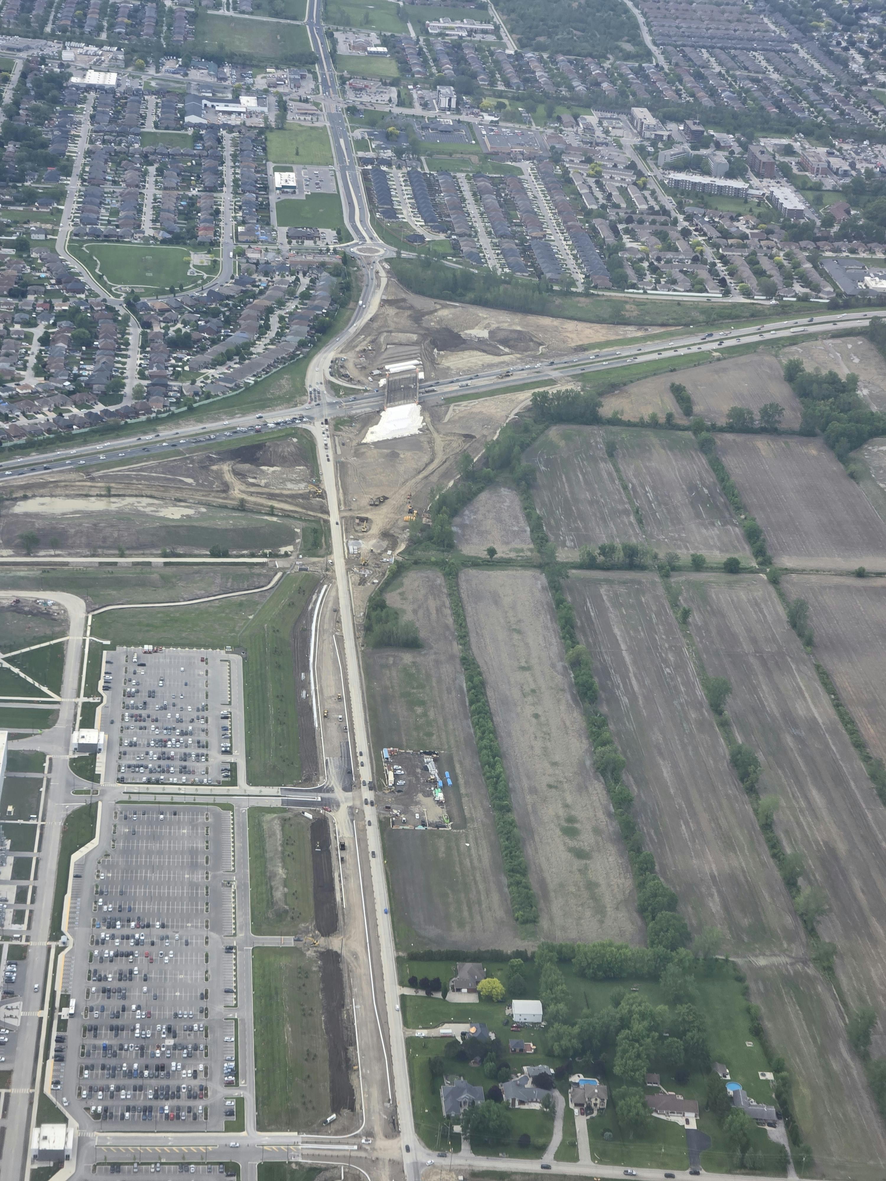 Aerial photo of Banwell road construction progress 