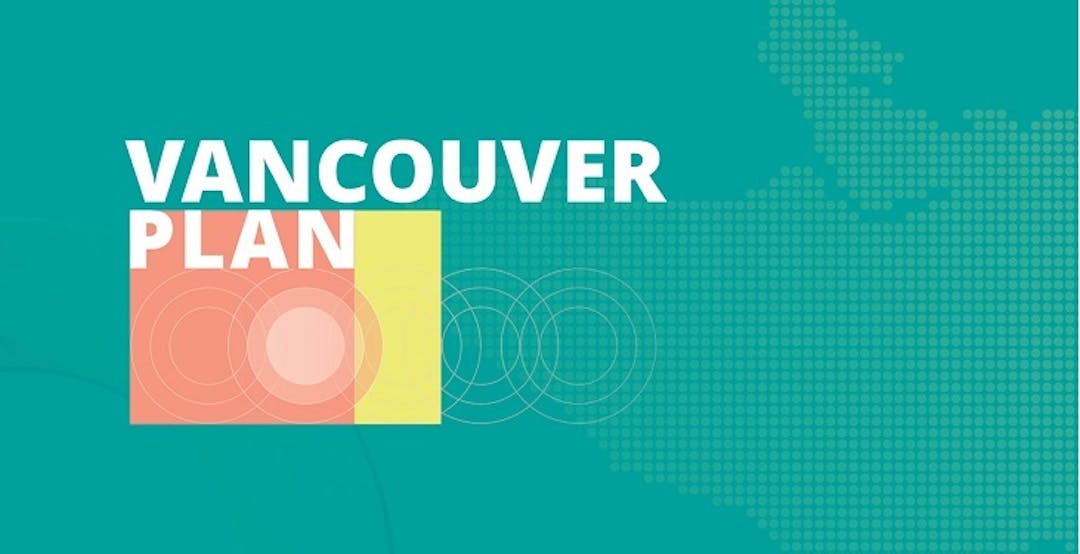 Image: text reads “Planning Vancouver Together” above illustration of people representing diverse backgrounds and abilities standing/sitting on platforms to bring them to an equal height.
