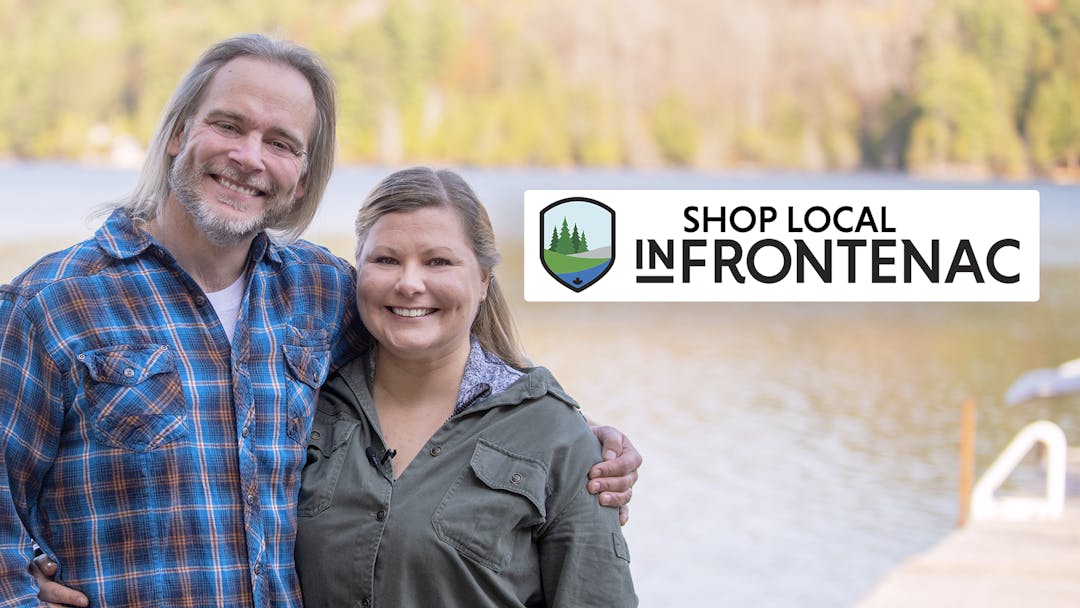 Shop local in Frontenac logo with people shopping in a gift store. 