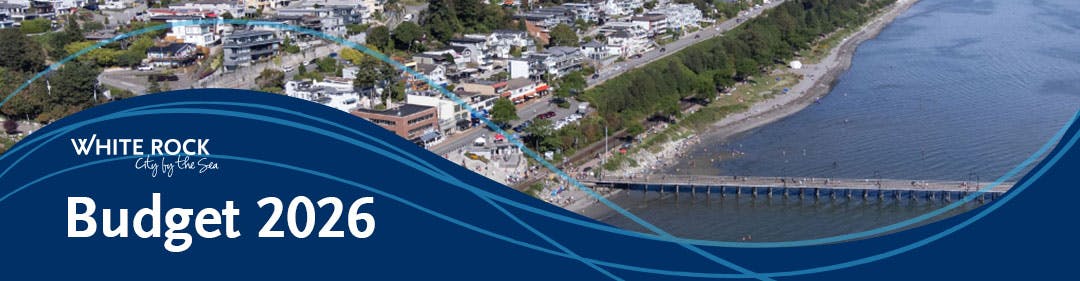 Budget 2025, aerial view of White Rock, city houses and beach with Pier