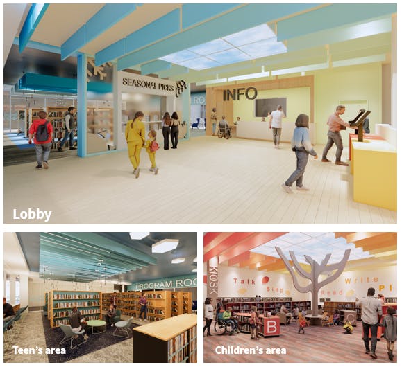 Theme 3: seasons This theme turns the library into a journey through the four seasons. Each area feels like a different season, with colours, lights, and shapes.