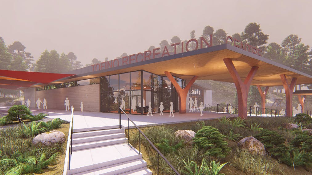 A rendering of the entrance way to the Indoor Recreation Facility